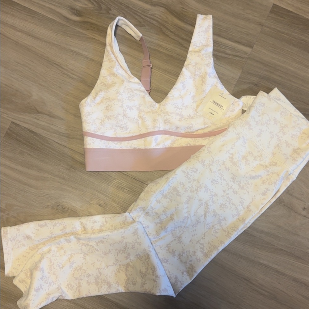 Fabletics Cream and Pink Sports Bra Set